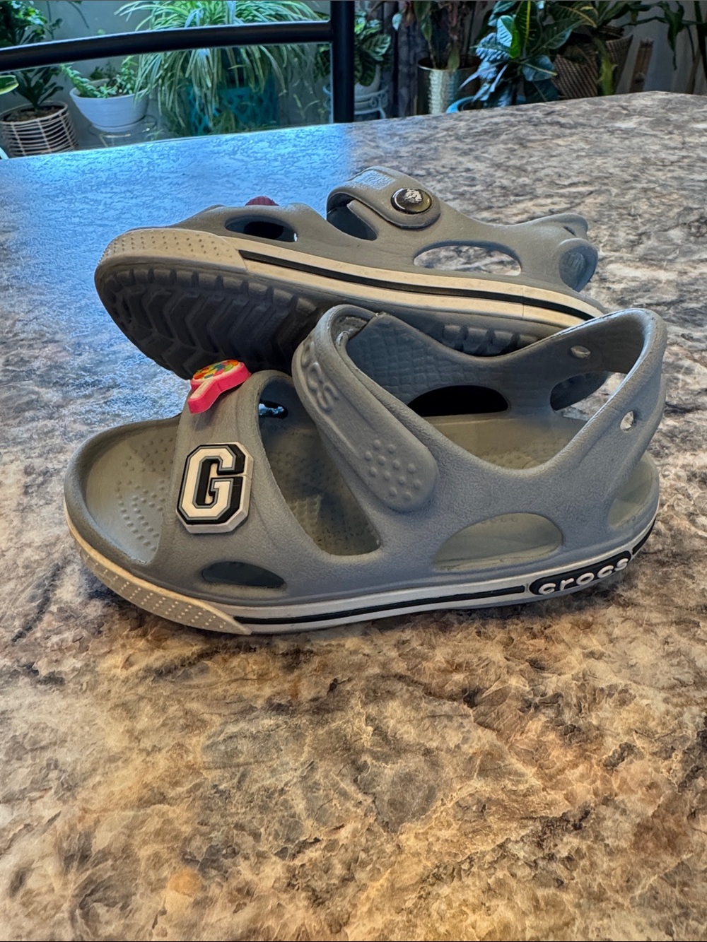 CROCS Kids' Gray Hook-and-Loop Sandals with Charms Size 8 - Picture 3 of 8